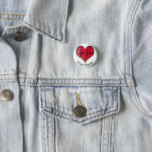 Personalised Name EKG Red -- Watercolor Heart 3 Cm Round Badge