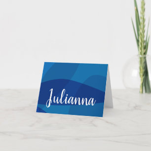 Personalised Name Elegant Abstract Unique Blue Note Card