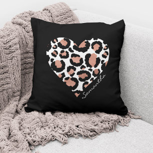 Personalised Name Elegant Black Leopard Cushion