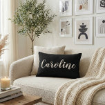 Personalised Name Elegant Black Minimalist Script Decorative Cushion<br><div class="desc">Add a personal touch to your space with this elegant custom name accent pillow. Featuring a classic black background and stylish script typography, this pillow is perfect for bedrooms, living rooms, dorms, or nurseries. A thoughtful and unique gift for birthdays, housewarmings, or special occasions. Customise it with any name for...</div>