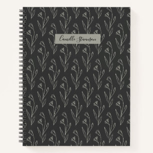 Personalised Name Elegant Black White Floral Notebook