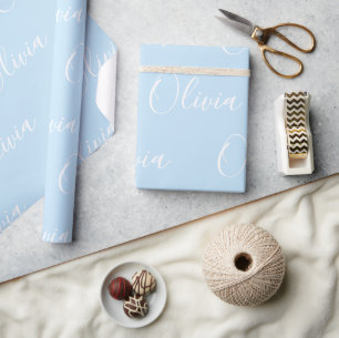 Personalised Name Elegant Blue Modern Wrapping Paper