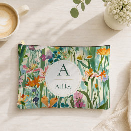 Personalised Name Elegant Floral Accessory Pouch