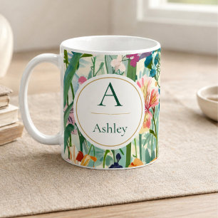 Personalised Name Elegant Floral Coffee Mug