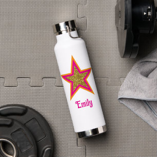 Personalised name elegant gold &pink star  water bottle