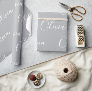 Personalised Name Elegant Grey Modern Wrapping Paper
