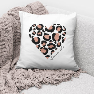 Personalised Name Elegant Leopard Heart Cushion