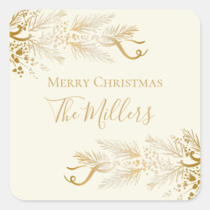 Personalised Name Elegant Unique Merry Christmas Square Sticker