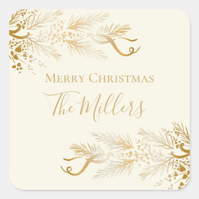 Personalised Name Elegant Unique Merry Christmas Square Sticker (Front)
