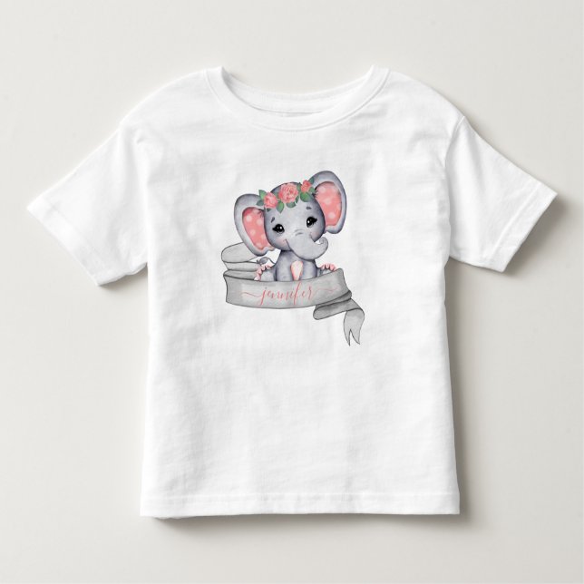 Personalised Name Elephant Baby Girl Custom Name Toddler T-Shirt (Front)