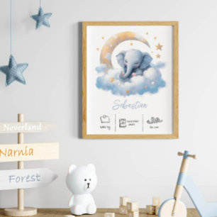 Personalised name elephant nursery art print