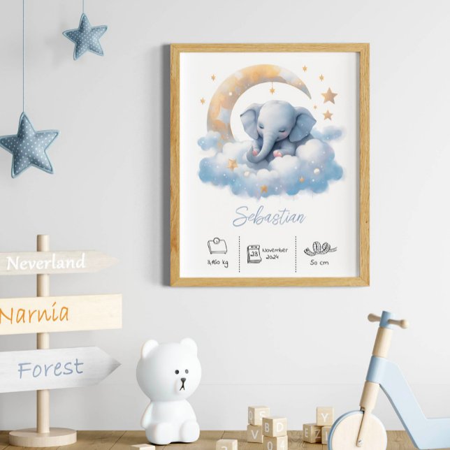 Personalised name elephant nursery art print (Creator Uploaded)