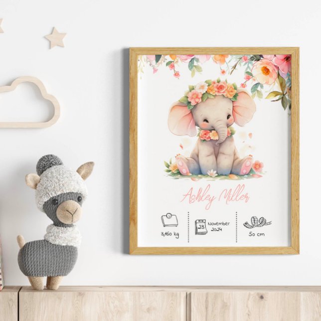 Personalised name elephant nursery art print (Creator Uploaded)