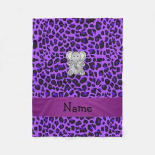 Personalised name elephant purple leopard print fleece blanket
