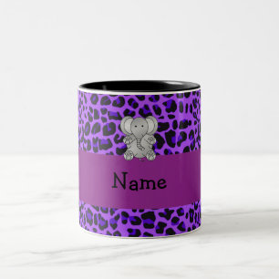 Personalised name elephant purple leopard print Two-Tone coffee mug