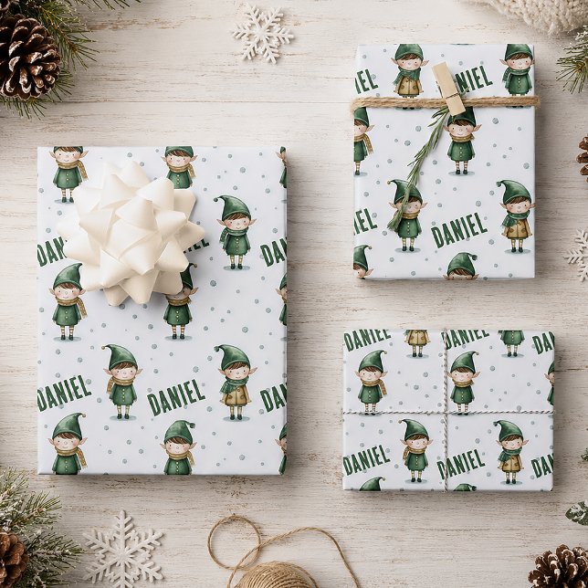 Personalised Name Elf Christmas Wrapping Paper Sheet (Personalized Name Christmas Gift Wrap)