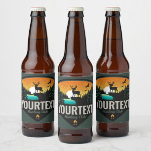 Personalised NAME Elk Hunting Wilderness Sunset Beer Bottle Label