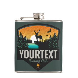 Personalised NAME Elk Hunting Wilderness Sunset Hip Flask
