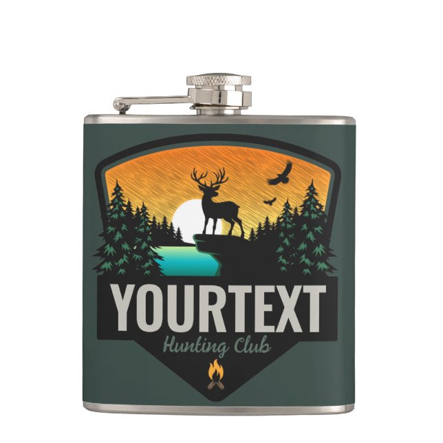 Personalised NAME Elk Hunting Wilderness Sunset Hip Flask (Front)