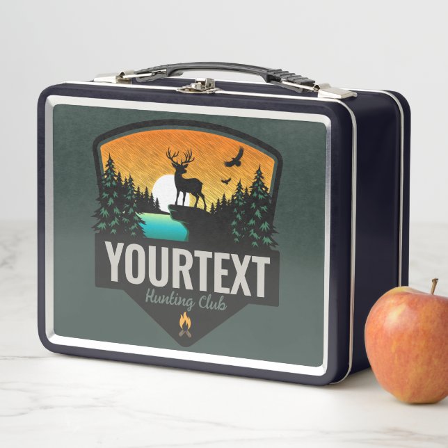 Personalised NAME Elk Hunting Wilderness Sunset  Metal Lunch Box (In Situ)