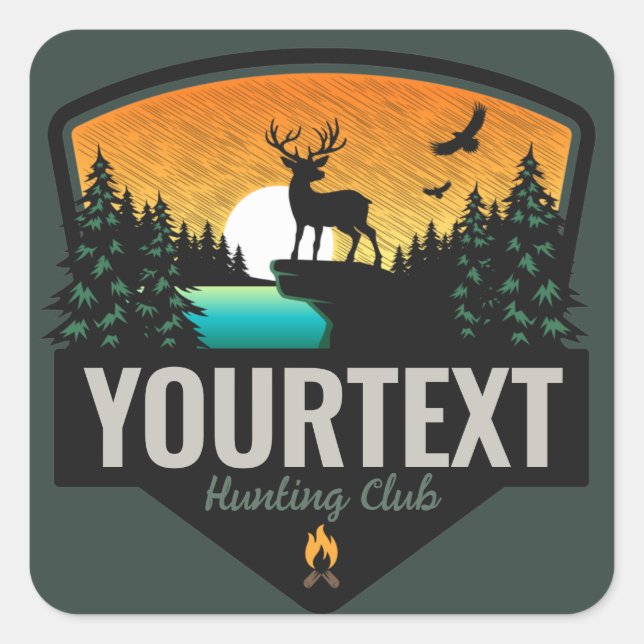 Personalised NAME Elk Hunting Wilderness Sunset Square Sticker (Front)