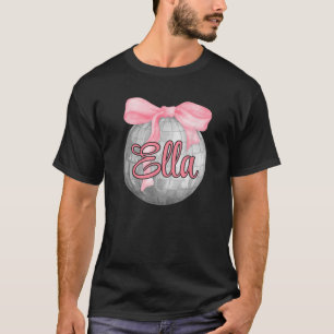 Personalised Name Ella Coquette Bow Pink Disco Bal T-Shirt