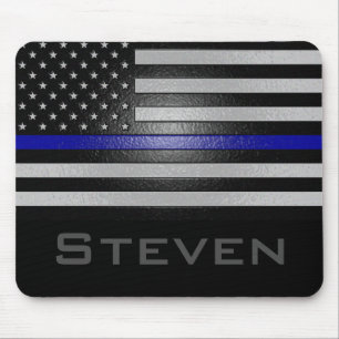 Personalised Name Embossed Thin Blue Line Flag Mouse Pad
