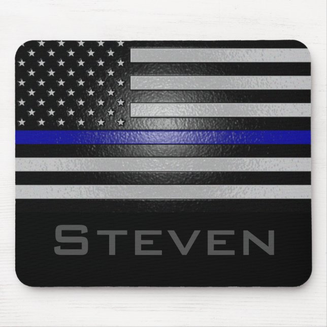 Personalised Name Embossed Thin Blue Line Flag Mouse Pad (Front)