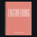 Personalised Name Engineering Orange Terracotta Notebook<br><div class="desc">A modern spiral notebook designed for engineering students and professionals. The bold typography on a warm muted terracotta background makes a striking statement. Featuring a customisable name at the bottom,  this notebook is perfect for keeping notes,  sketches,  and calculations organised in style.</div>