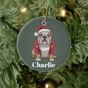Personalised Name English Bulldog Dog Christmas  Ceramic Ornament