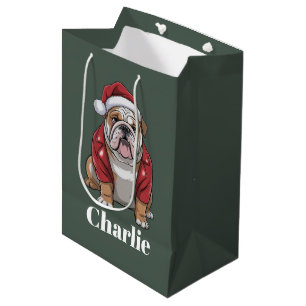 Personalised Name English Bulldog Dog Christmas Medium Gift Bag