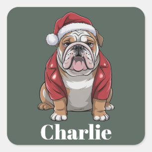Personalised Name English Bulldog Dog Christmas Square Sticker