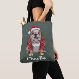 Personalised Name English Bulldog Dog Christmas Tote Bag
