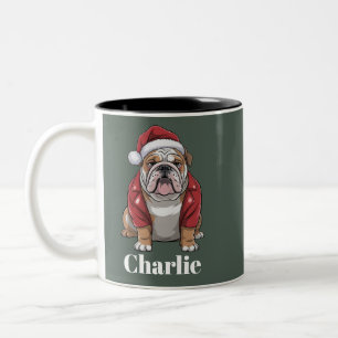 Personalised Name English Bulldog Dog Christmas  Two-Tone Coffee Mug