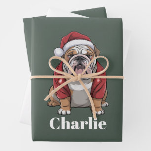 Personalised Name English Bulldog Dog Christmas  Wrapping Paper Sheet
