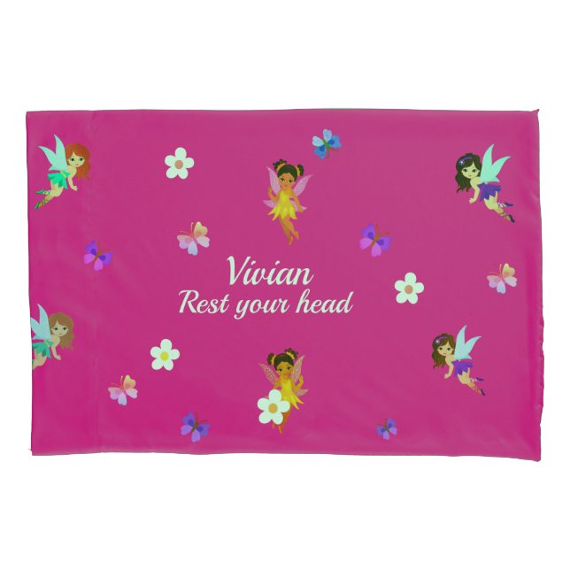 Personalised name Fairies Pillowcase (Front)