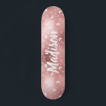 Personalised Name Fairy Pink Moon Rose Gold Chic Skateboard<br><div class="desc">Personalised Name Fairy Pink Rose Gold Girl trendy chic skateboard featuring glitter,  moon,  stars,  botanical leaves. A feminine and cute way to impress your daughter for birthday,  sweet 16 or any feminine event.</div>