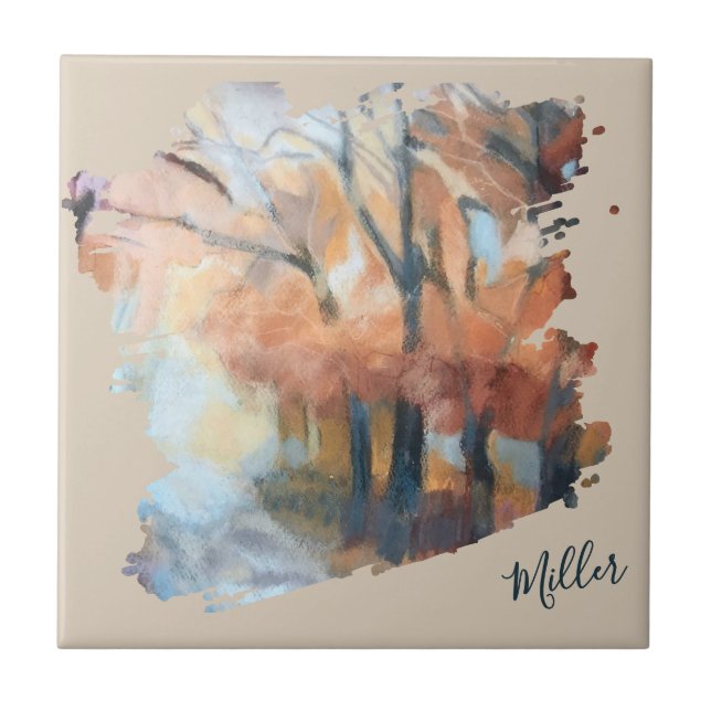 Personalised Name Fall Watercolor Boho Terracotta  Ceramic Tile (Front)