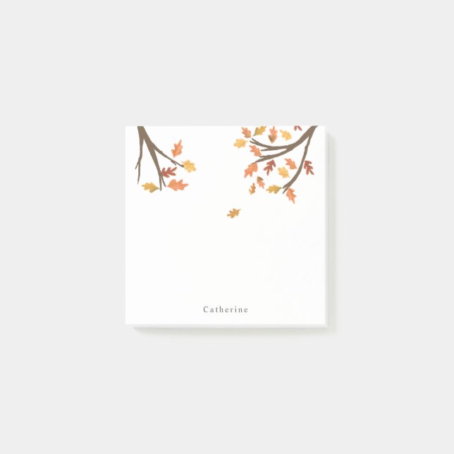 Personalised Name Falling Autumn Leaves Fall Post-it Notes (Front)