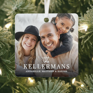 Personalised Name Family 2 Photo Christmas Metal Tree Decoration