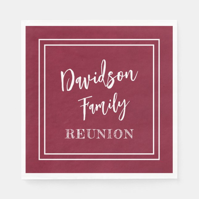 Personalised Name Family Event Burgundy Paper Napkin (Front)