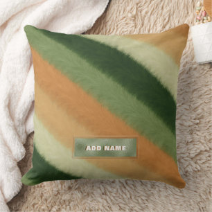 Personalised Name Faux Fur Texture Green Orange Cushion