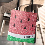 personalised name faux glitter watermelon graphic tote bag<br><div class="desc">cute girly summer watermelon design bag</div>