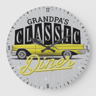 Personalised NAME Faux Neon Classic Car 50's Diner Large Clock