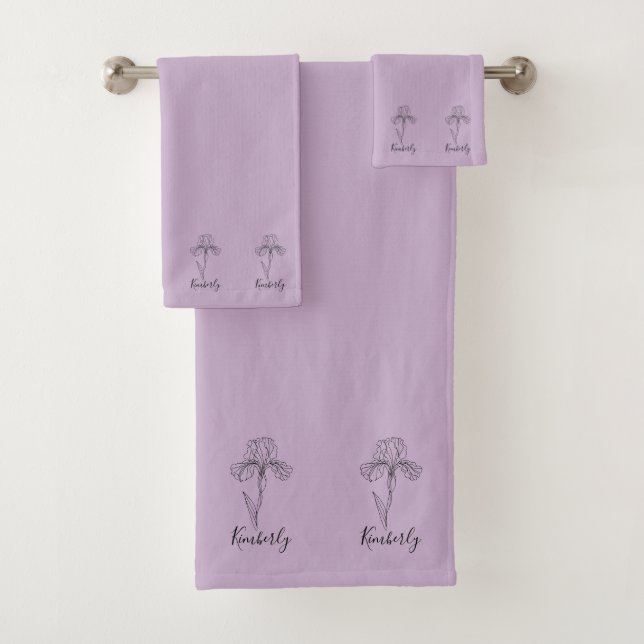 Personalised name February iris Birth Flower Bath Towel Set (Insitu)