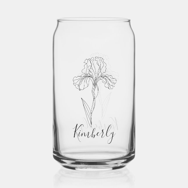 Personalised name February iris Birth Flower Can Glass (Front)