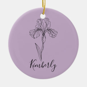 Personalised name February iris Birth Flower Ceramic Ornament