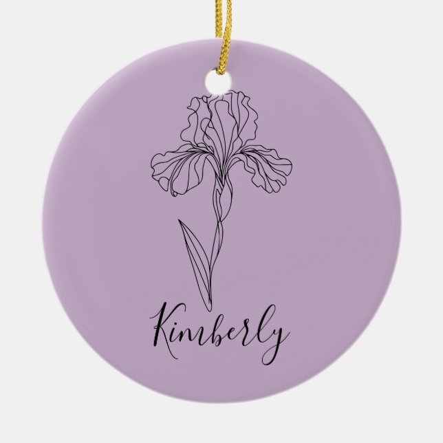 Personalised name February iris Birth Flower Ceramic Ornament (Front)
