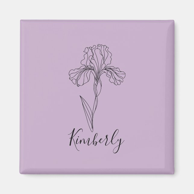 Personalised name February iris Birth Flower Magnet (Front)
