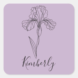 Personalised name February iris Birth Flower Square Sticker